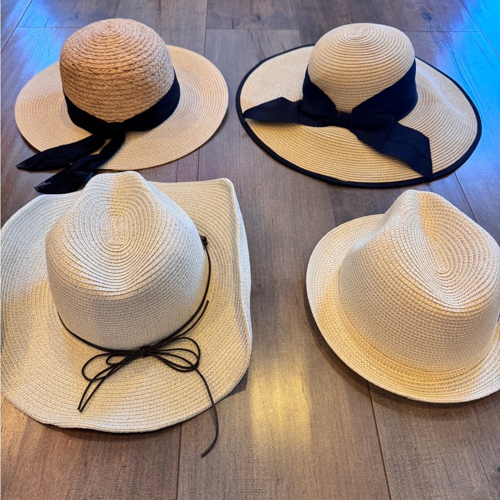 Lot of 4 Elegant Cream Sun Hats